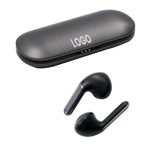 Oreillette bluetooth stéréo Moxie Minitwin avec boitier coulissant - blanc