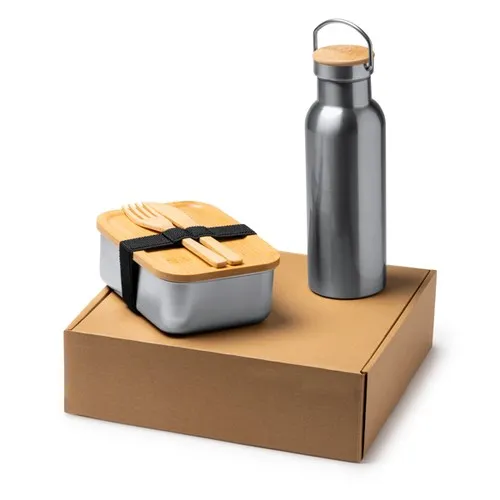 Ensemble Repas Nomade Bambou & Inox - Gamelle 800ml + Gourde 500ml