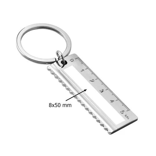 Porte-clés règle personnalisable en métal chromé - Boîte éco