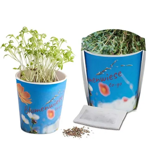 Pot de fleurs publicitaire personnalisé - Prairie fleurie au thym