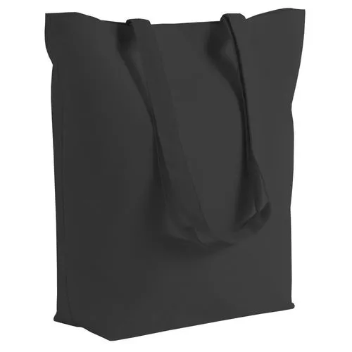 Sac Shopping Coton 220g Noir Personnalisable - Soufflet 10cm