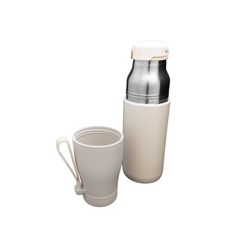Bouteille Isotherme 550ml avec Filtre à Thé et Tasse - Beige