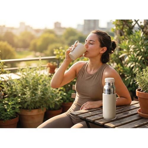 Bouteille Isotherme 550ml avec Filtre à Thé et Tasse - Beige