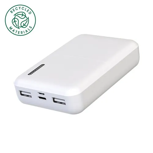 BATTERIE DE SECOURS EN PLASTIQUE RECYCLÉ ULTRA COMPACTE - 10 000 MAH - BLANC