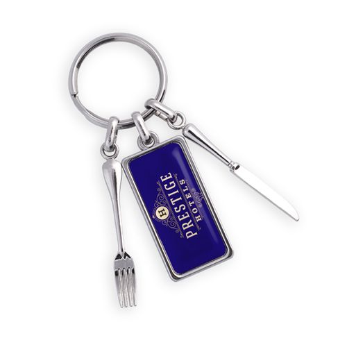 Porte-clés Zamac Restaurant Personnalisé - Finition Nickel Brillant