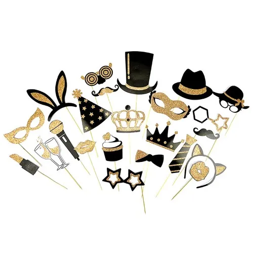 Set 23 Accessoires Photobooth Paillettes Dorées Personnalisables