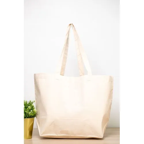Sac Shopping Coton Recyclé avec Soufflet - Anses Longues 280g