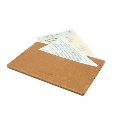 PORTE CARTE GRISE & DOCUMENTS EN SIMILI-CUIR LISSE MARRON - MADE IN EUROPE