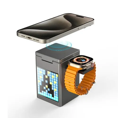 Station de charge sans fil 15W avec réveil et haut-parleur intégré