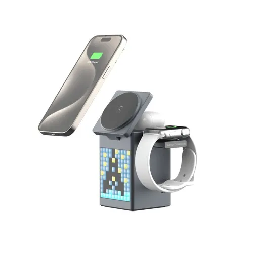 Station de charge sans fil 15W avec réveil et haut-parleur intégré