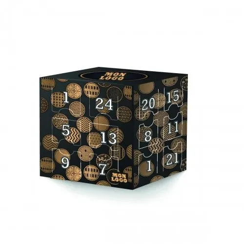 Calendrier de l'Avent Cubique Personnalisé avec Chocolats Grands Crus