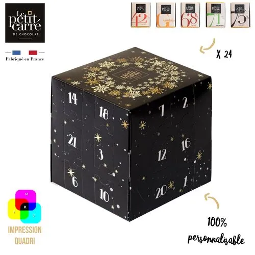 Calendrier de l'Avent Cubique Personnalisé avec Chocolats Grands Crus
