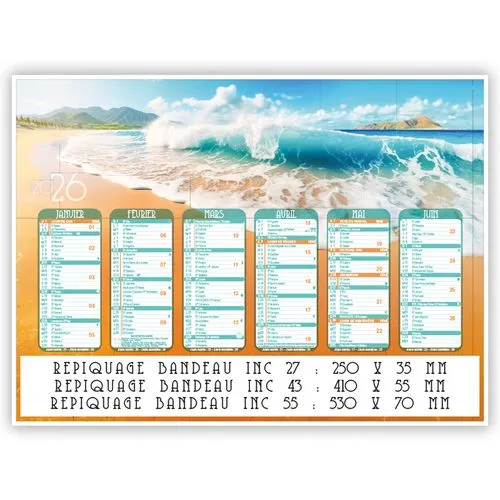Calendrier Bancaire Plages de Rêves 2026 - 3 Formats Personnalisables