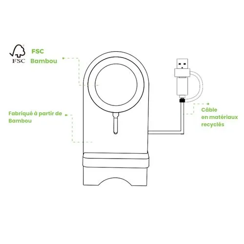 Chargeur sans fil Bambou avec support Marron