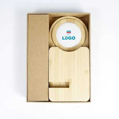 Chargeur sans fil Bambou avec support Marron