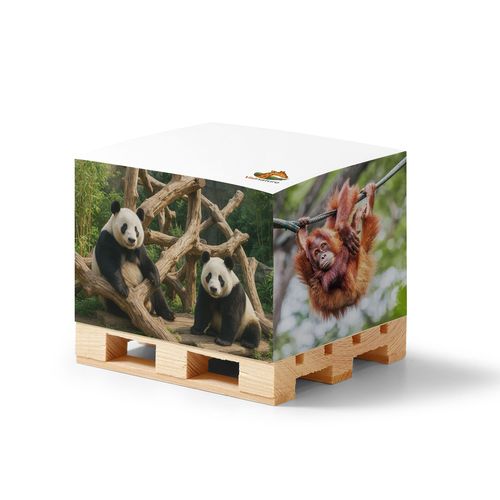 Bloc-notes cube personnalisé sur palette bois - 10x10cm