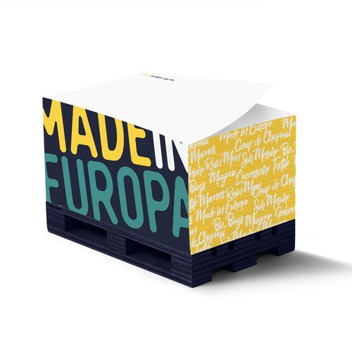 Bloc-notes cube personnalisé sur palette bois - 10x10cm