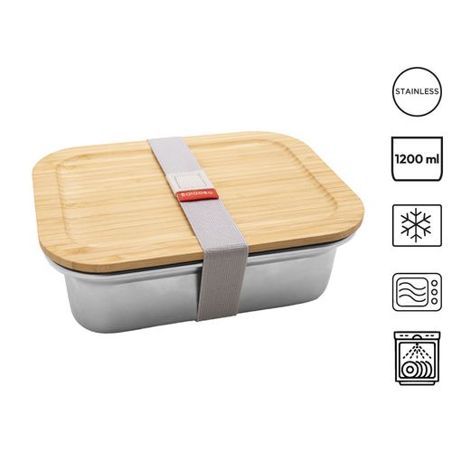 Lunch Box Inox et Bambou 1,2L Personnalisable - Micro-ondes