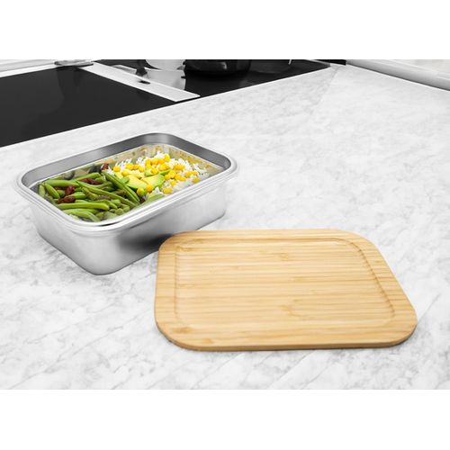 Lunch Box Inox et Bambou 1,2L Personnalisable - Micro-ondes