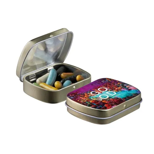 Mini boîte dorée à charnière avec bonbons personnalisable