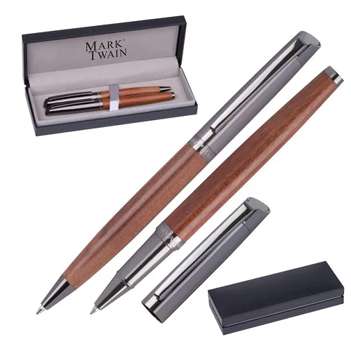 Parure d'écriture bois et inox personnalisable - Stylo + Roller