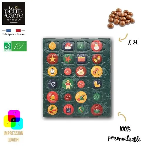 Calendrier de l'Avent Chocolat Bio Personnalisé Recto-Verso 12x14cm