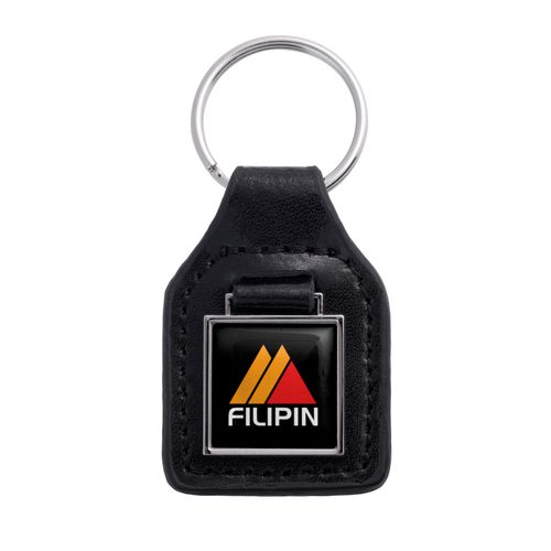 Porte-clés Carré Similicuir Noir avec Plaque Métal Personnalisable