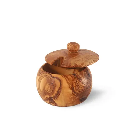 Sucrier en bois d'olivier avec couvercle et cuillère personnalisable