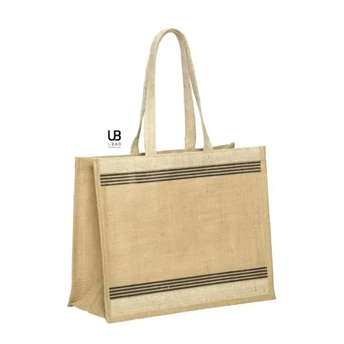 Sac Shopping Jute Rayé Personnalisable CLAUDIA - 43x34x19 cm