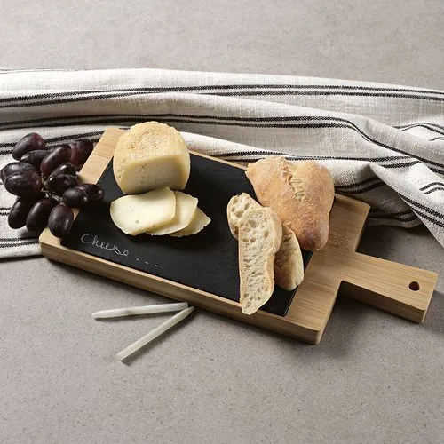 Planche à découper Claudel en ardoise et bambou, poignée et craie