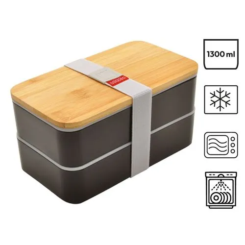 Bento 'Nagano', noir, avec couvercle en bambou