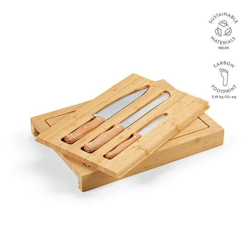 Planche à découper Brancusi en bambou avec couteaux de cuisine