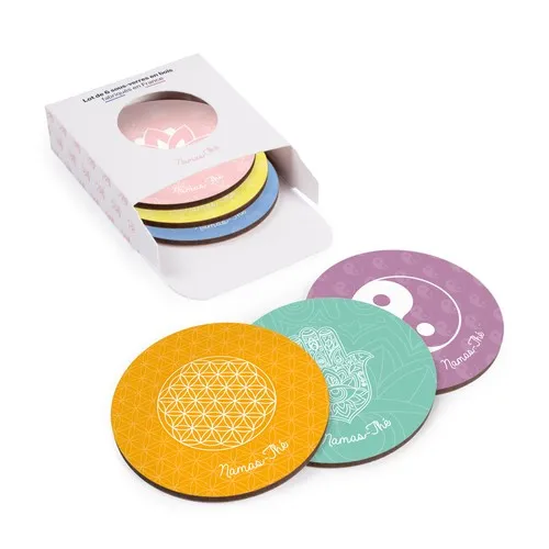 Coffret 6 sous-verres ronds en bois personnalisables - Made in France