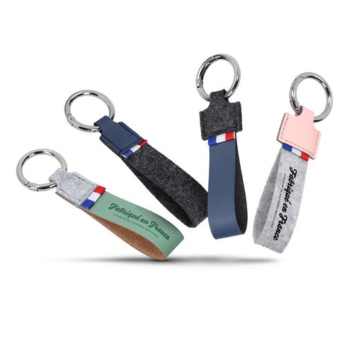 Porte-clés Éco-responsable Cuir et Feutre Recyclés - Fabrication Française