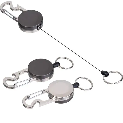 Porte-clés extensible multifonction avec mousqueton et décapsuleur