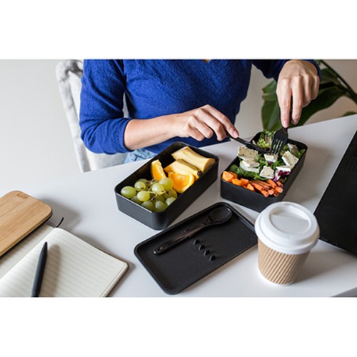 Lunch Box 2 Compartiments Bambou 2x500ml avec Couverts Personnalisable