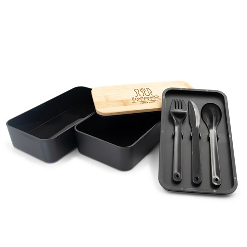 Lunch Box 2 Compartiments Bambou 2x500ml avec Couverts Personnalisable