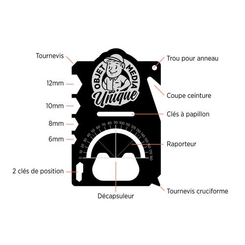 Outil Multifonction Carte Personnalisable - 11 Accessoires Intégrés