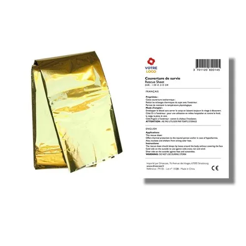 Couverture de survie personnalisable - Protection thermique double face