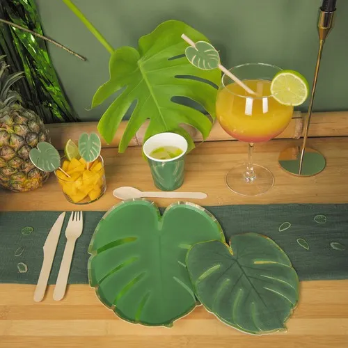 Serviettes Tropicales 30x33cm - Feuille de Philodendron x16