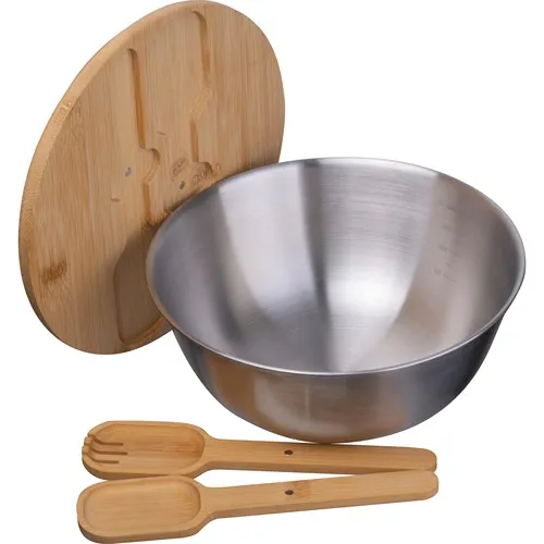 Saladier Inox 2L avec Couvercle Bambou et Couverts Personnalisable