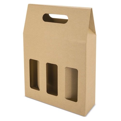 Coffret Carton Kraft 3 Bouteilles avec Fenêtre Personnalisable