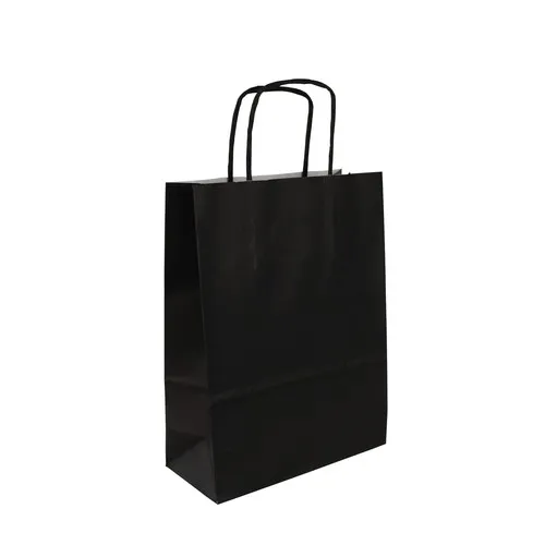 Sac papier kraft noir anses torsadées personnalisable - 18x8x24 cm
