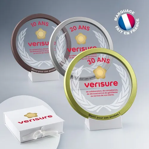Médaille Prestige Verre & Métal - Or, Argent, Bronze avec Coffret
