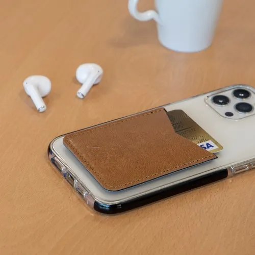 PORTE-CARTE POUR SMARTPHONE AVEC ADHESIF 3M CUIR RECYCLÉ MARRON - MADE IN EUROPE
