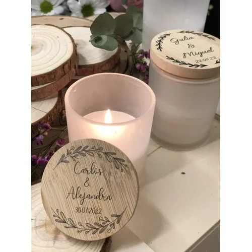 Bougie parfumée personnalisable avec couvercle bambou - Cadeau d'affaires
