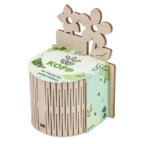 Mini-Jardin Publicitaire Fleurs en Pot Terre Cuite avec Clôture Bois