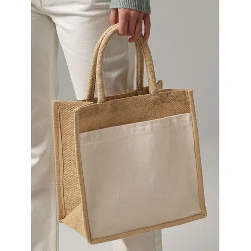 Cotton Pocket Natural Starched Jute Midi Tote