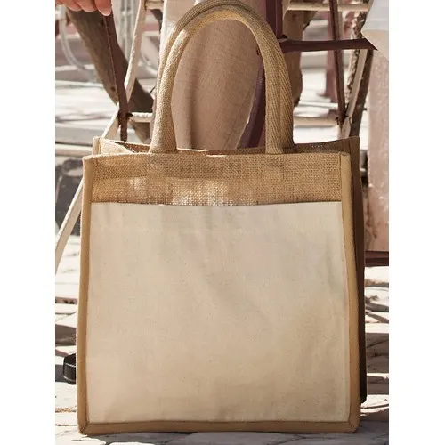 Cotton Pocket Natural Starched Jute Midi Tote