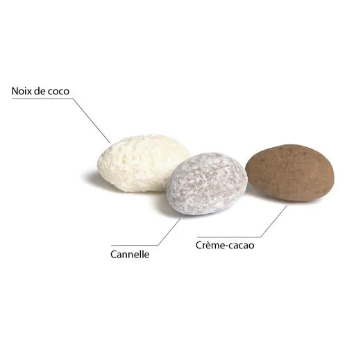 AMANDE ENROBÉE AVEC DIFFÉRENTES SAVEURS emballée individuellement dans un sachet personnalisable